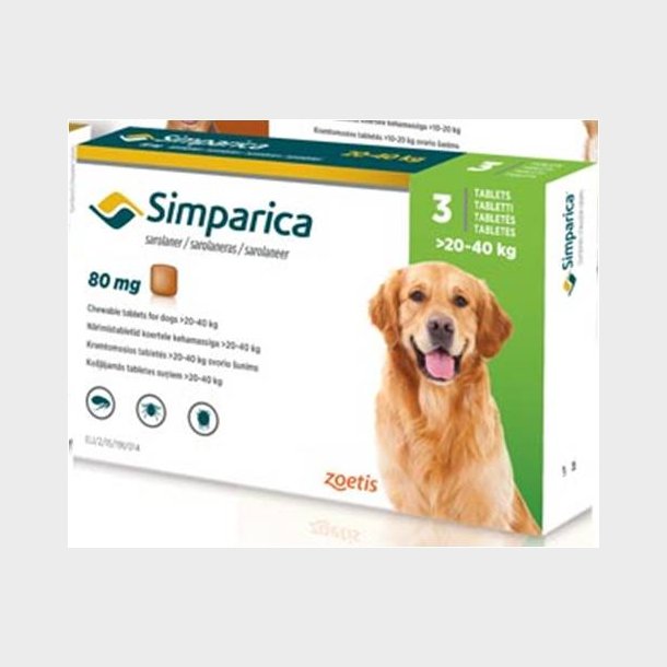 licens vision bagage Simparica 80mg - 20-40 kg hund, tyggetabletter med leversmag. - Loppe- og  flåtmidler - Dyrenes Webshop
